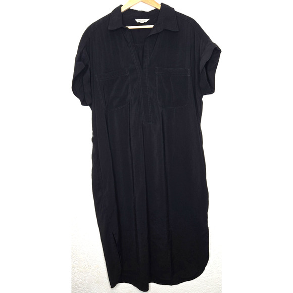 Max Studio Dresses & Skirts - Max Studio Womens Midi Shirt Dress Large Black Pockets Light Minimalist Chic